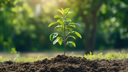 A tree growing from the soil with its branches swaying in a gentle breeze