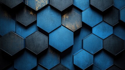 Minimalist blue background with repeating hexagons for design, banner template. White space in the center of the page for text. Modern blue and white pattern.