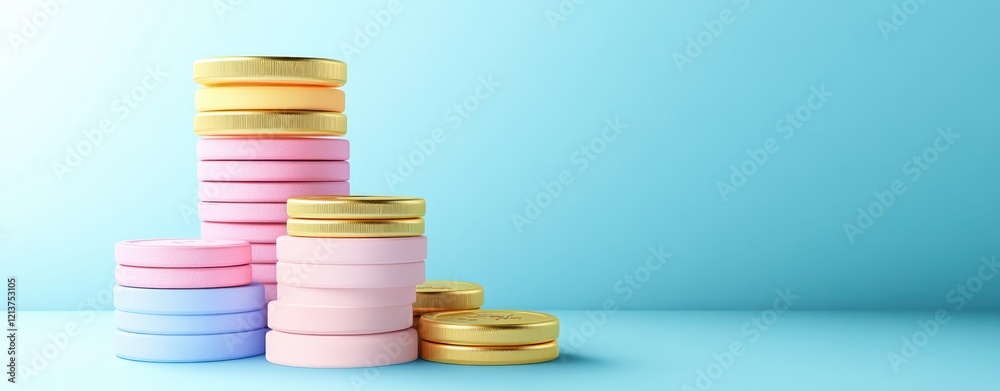 Poster Colorful Stacked Coins A Visual Representation of Value