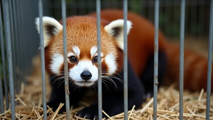 Obraz premium Red pandas are kept in cages without freedom.