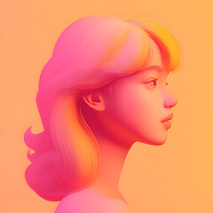 Sun-Kissed Portrait:  A woman's profile, bathed in a soft, warm glow, features a cascade of vibrant pink and yellow hair.
