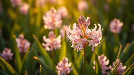 Fototapeta premium A lively garden full of flowers blooming on a summer morning.
