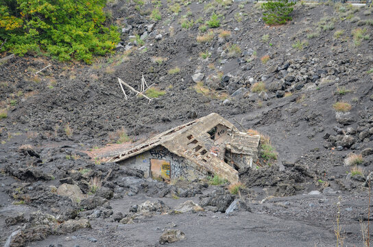 the house flooded with lava on Etna in Sicily