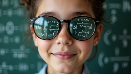Girl wearing math formula glasses 