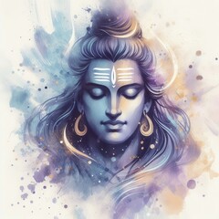 Vibrant Watercolor of Maha Shivratri: Lord Shiva on White Background