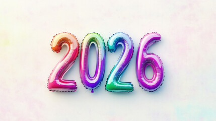 High - Res 3D Render of Colorful "2026" on White, with Gradients & Gloss, for Ads, Banners, Celebrating New Year.