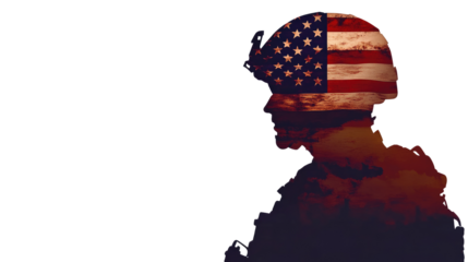 Silhouette of Duty:  A powerful silhouette of a soldier, their helmet emblazoned with the American flag, stands against a fiery sunset. The image evokes a sense of courage, sacrifice.