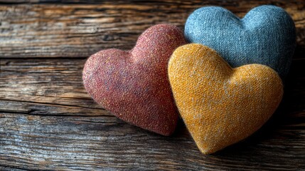 Handcrafted heart-shaped cushions Flatlay composition conveying appreciation theme with ample copy space for custom text and graphics