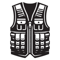 Vest Silhouette Vector Illustration, Solid White Background.