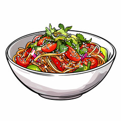 vibrant bowl of spicy Thai glass noodle salad with fresh vegetables and herbs