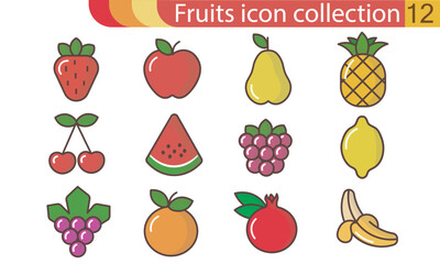 Fruits icon set. Cartoon set of fruits vector icons for web design isolated on white background
