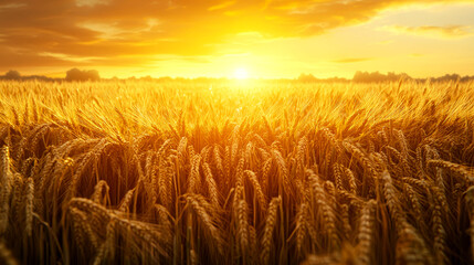 Obraz premium Golden Wheat Field at Sunset: A Serene Landscape Photography