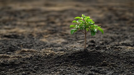 A tree growing from the soil in a desert with sparse vegetation surrounding it