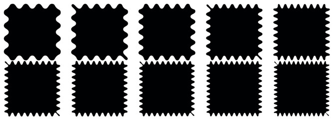 Scallop edge border and frame Zig zag Wavy Edge Rectangle, Square circle and rectangle shape. Simple label and sticker form. Vector illustration isolated on white background.