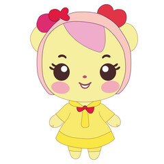 Cute Cartoon Character in a Yellow Dress
