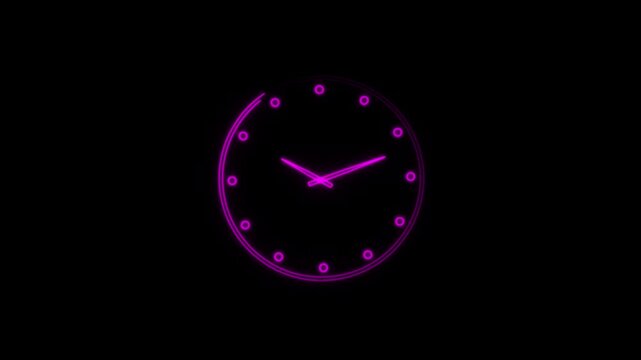 Glowing neon Clock icon analog clock on the black background glowing neon clock animation icon watch timer animated