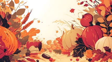 Celebration poster for Thanksgiving Day with an autumnal theme, showcasing gratitude and seasonal elements
