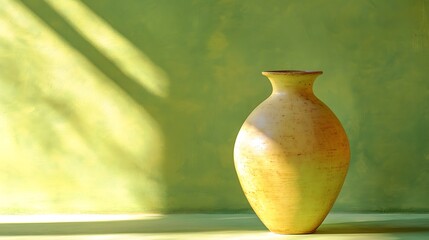 Ceramic vase isolated on lime green