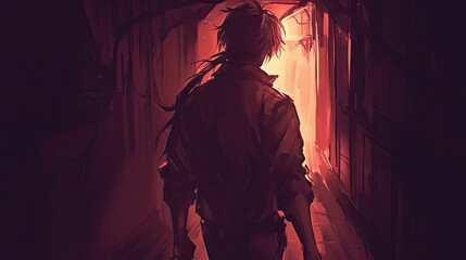 Intriguing Figure Walking Down a Dim Alleyway