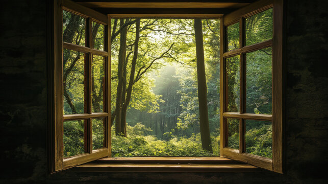 Pine forest window scenery nature landscape green tree view window decor wallpaper ป่าสน