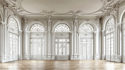 Fototapeta premium Majestic Palace Interior: Elegant White Room with Ornate Details and Classic Design