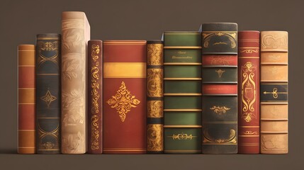 Classic leather-bound book collection for literary and vintage design concepts