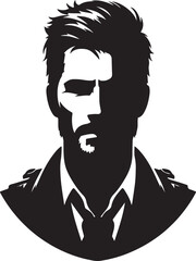 Man head full black Silhouette the white background