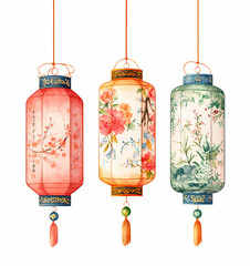 Colorful lanterns with floral designs and riddles for celebrations