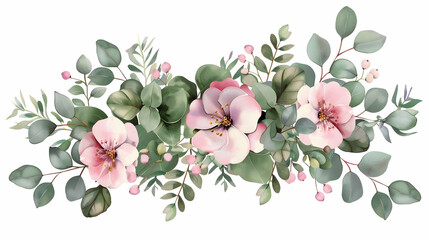 Romantic Pink Rose Bouquet with Baby’s Breath on White,generative ai