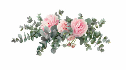 Romantic Pink Rose Bouquet with Baby’s Breath on White,generative ai