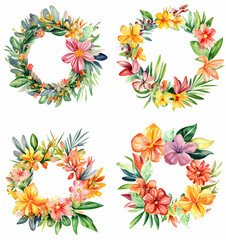 Obraz premium Colorful tropical flower crowns with vibrant designs and lush greenery
