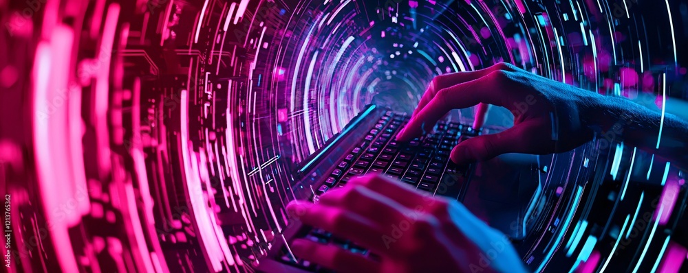 Wall mural a close-up of hands typing on a keyboard while accessing confidential information records