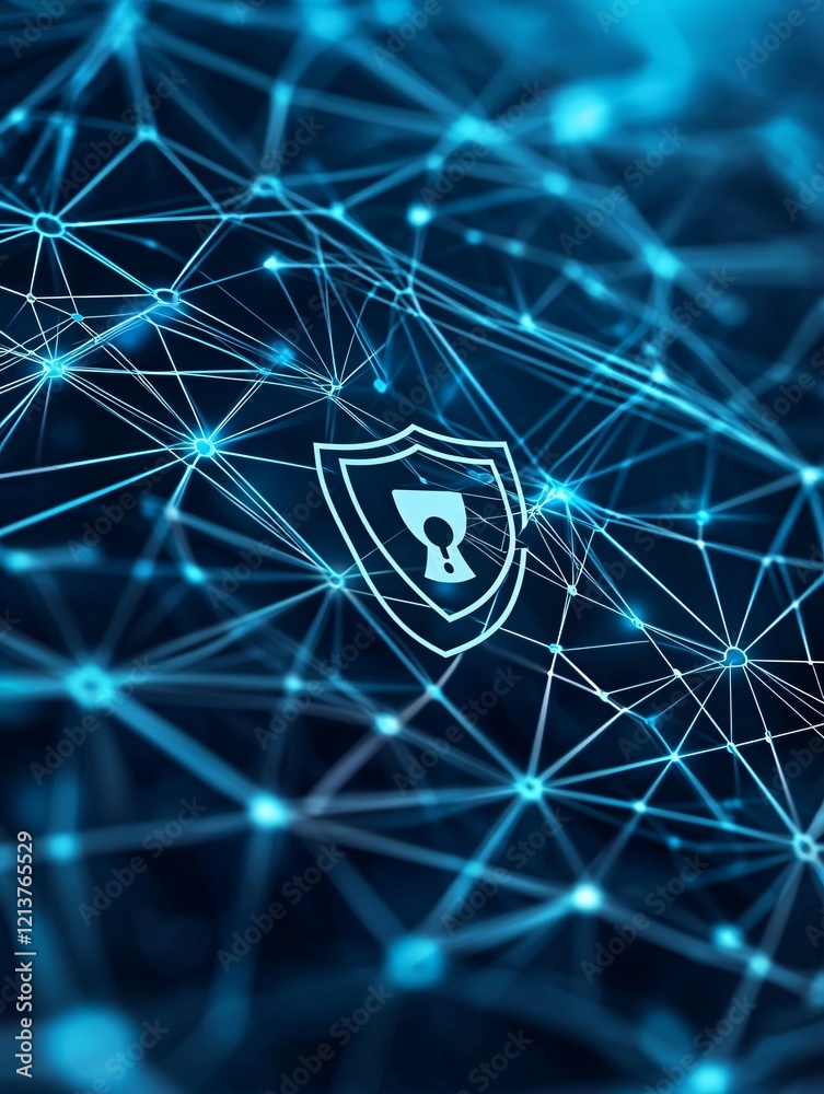 Poster a cyber-themed image showing information records privacy with a shield icon overlayed on digital net