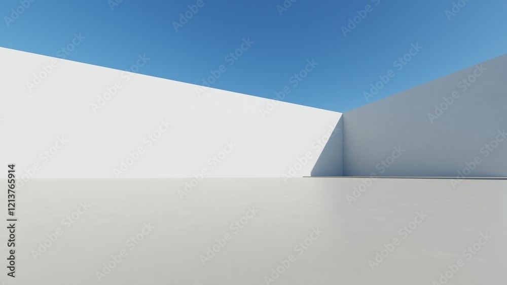 Aufkleber 3d render of abstract modern architecture with empty cement floor, minimal exterior, car presentatio