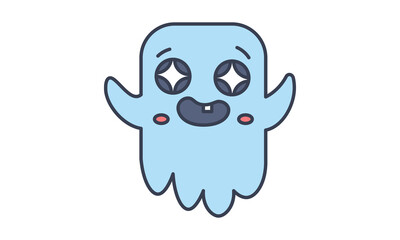 Cute happy ghost character. Halloween vector illustration.
