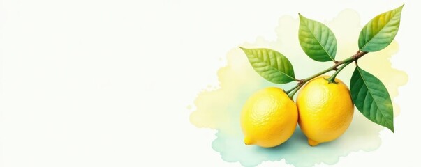 Delicate lemon branch, soft watercolor wash, subtle shadows, light, lemon