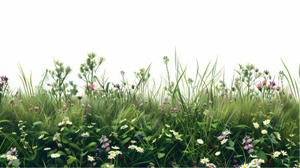 Fototapeta premium green grass and flowers transparent background,Generative ai
