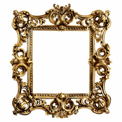 empty gold ornate frame with white background,generative ai