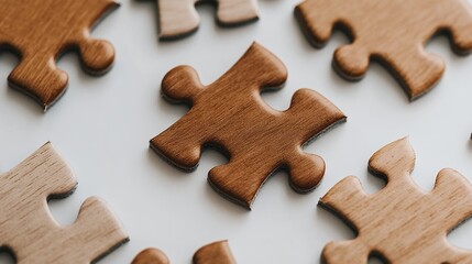 Fototapeta premium Intricate Wooden Puzzle Pieces: A Close-Up View of Interlocking Shapes and Textures