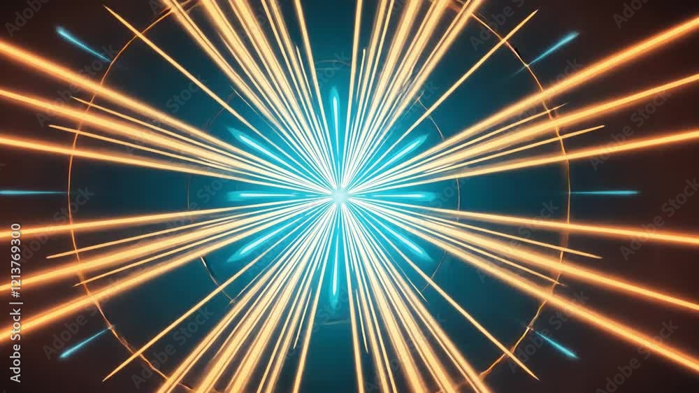 Poster Abstract Neon Burst: A mesmerizing abstract artwork featuring a vibrant burst of neon light radiating outwards, creating a dynamic and energetic visual effect.