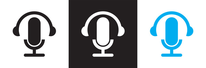 Podcast web icon set. Icons related to microphone, radio, webcast, audio, video, news. Linear icon collection. isolated on white and black background. vector illustration. EPS 10