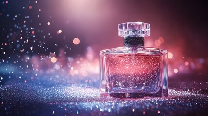 Glittering Perfume Bottle on Sparkle Background