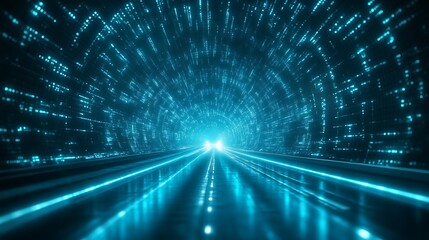 Obraz premium Futuristic Digital Tunnel Illuminated By Bright Cyan Light