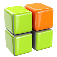 Fototapeta premium Green orange cubes connect, white background, teamwork
