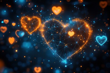 Intertwined Digital Hearts Glowing Network Abstract Love Concept