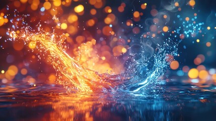 Naklejka premium Fiery and Icy Water Collision: A Stunning Visual of Opposites