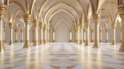 Obraz premium Elegant Golden Columns Line Grand Hallway