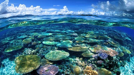 Obraz premium Vibrant Underwater Coral Reef Paradise: A Tropical Ocean Scene