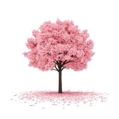 Obraz premium Beautiful Cherry Blossom Tree with Pink Flowers and Petals Isolated on White Background Cherry Blossom Season