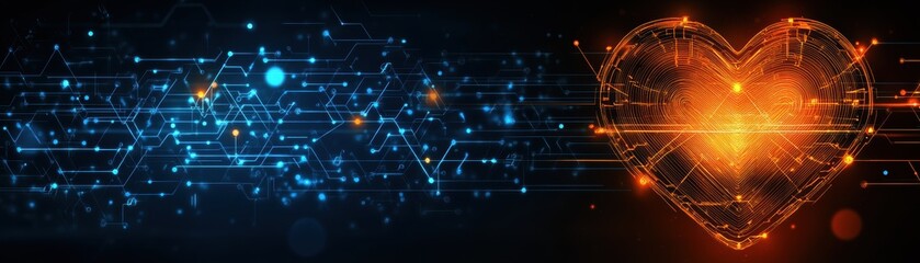 Fototapeta premium Digital Heart Abstract Technology Background Futuristic Network Design